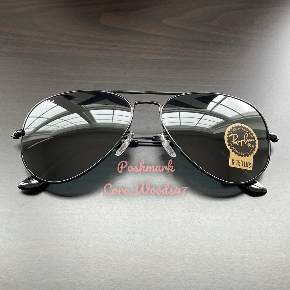 Ray-Ban Aviator Black Lenses RB3025 Black Frame 58 / 62 Unisex New - Picture 9 of 16
